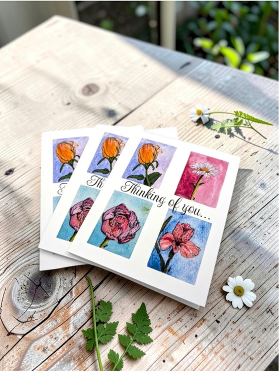 CreatedByColorkitty Other - 12 Watercolor Notecards Thinking of You 4.25 x 5.5